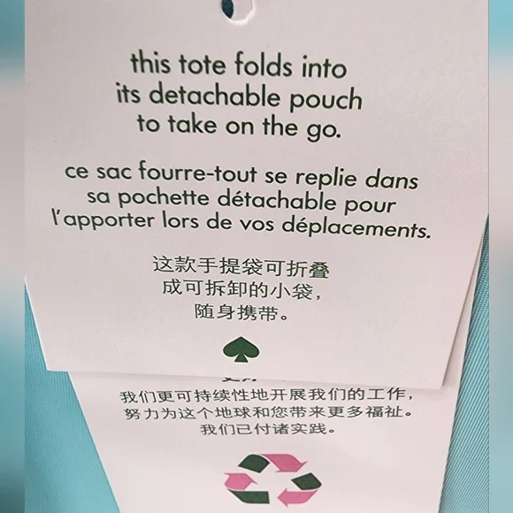 Kate Spade Mel Nylon PACKABLE Tote Aqua Pool Blue - Picture 6 of 12